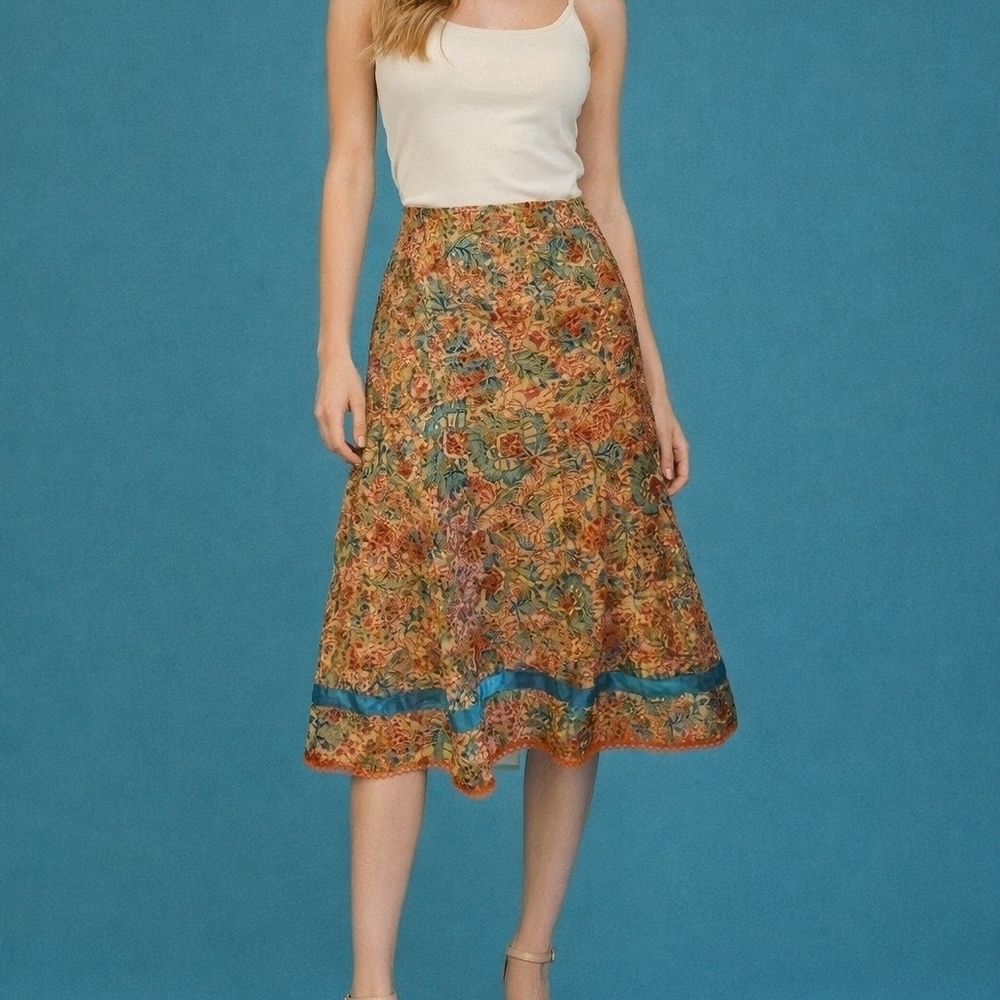 cynthia STEFFE 1990s Floral Eyelet Ribbon Cottage Longline Skirt